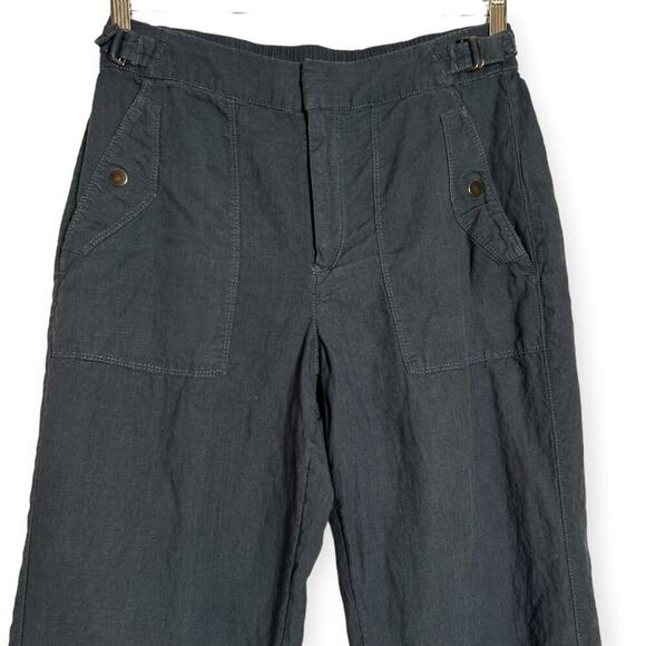 Athleta Voyager Linen Pant High Rise SIZE 8 Granite Blue Adjustable Waist Pocket - Picture 4 of 9